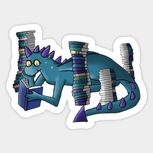 Nerd dragon with a horde of books Sticker